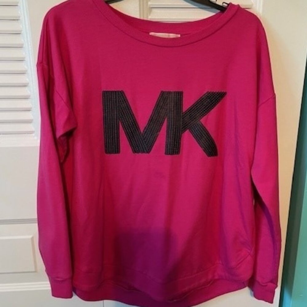 Michael Kors Electric Pink MK Logo Black Sequin Top (Size M)